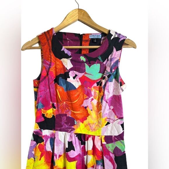 Cynthia Rowley Black & Multicolored Floral Sleeveless Dress Size 2 - Picture 1 of 6